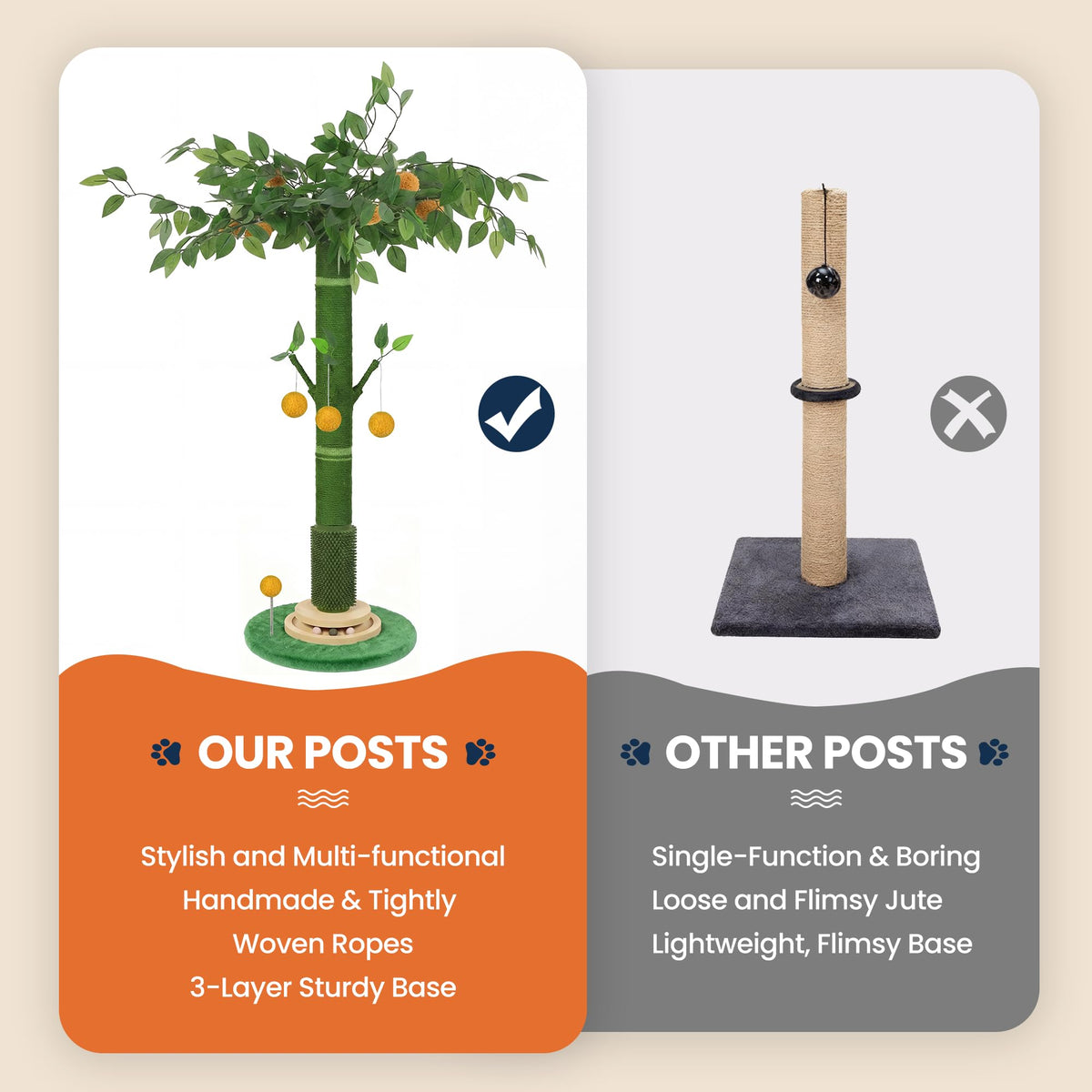 46" Extra Tall Cat Scratching Post for Large Cats, Sisal Rope