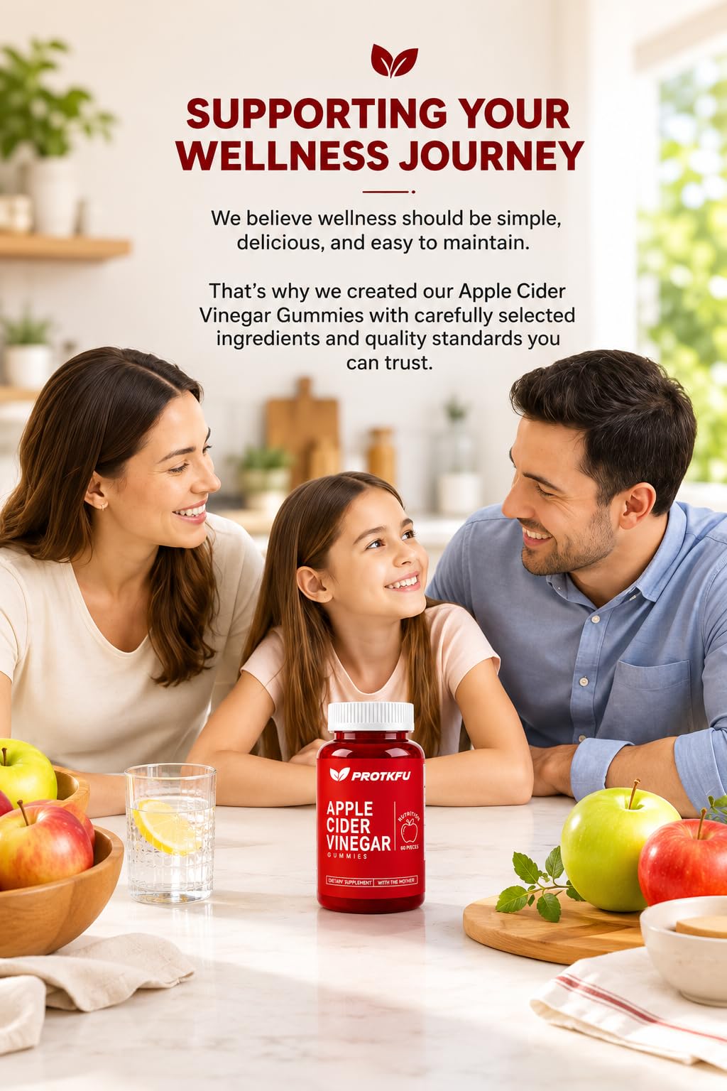 ProTKFU 1000mg Apple Cider Vinegar Gummies, 120 Count | ACV Gummies with Vitamin B12 & B6, Supports Metabolism, Digestive, Immune Health, Vegan, Gelatin-Free