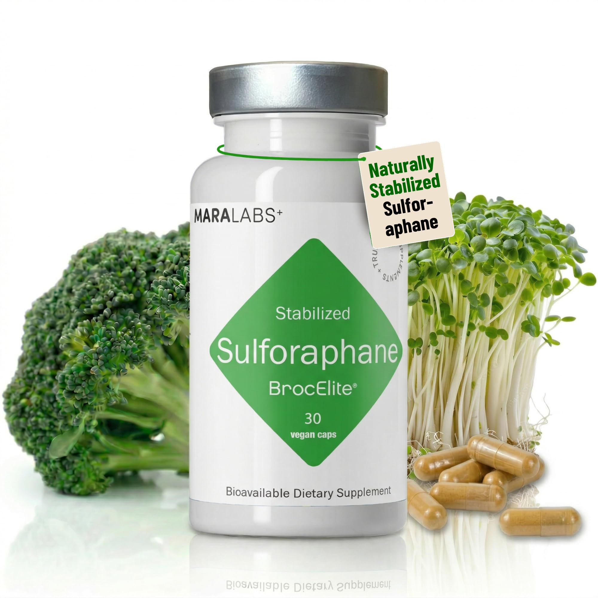 BrocElite Mara Labs Plus | Stabilized Broccoli Sulforaphane Supplement | Glyphosate Residue Free Certified – Third-Party Tested | 60 Vegan Capsules