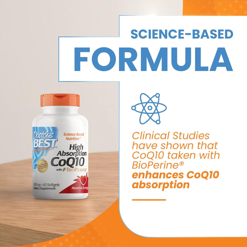 Buy now Doctor's Best High Absorption CoQ10 with BioPerine, Gluten Free Naturally Fermented, Heart Health & Energy Production, 100 mg, 60 SoFtgels at indiglob india