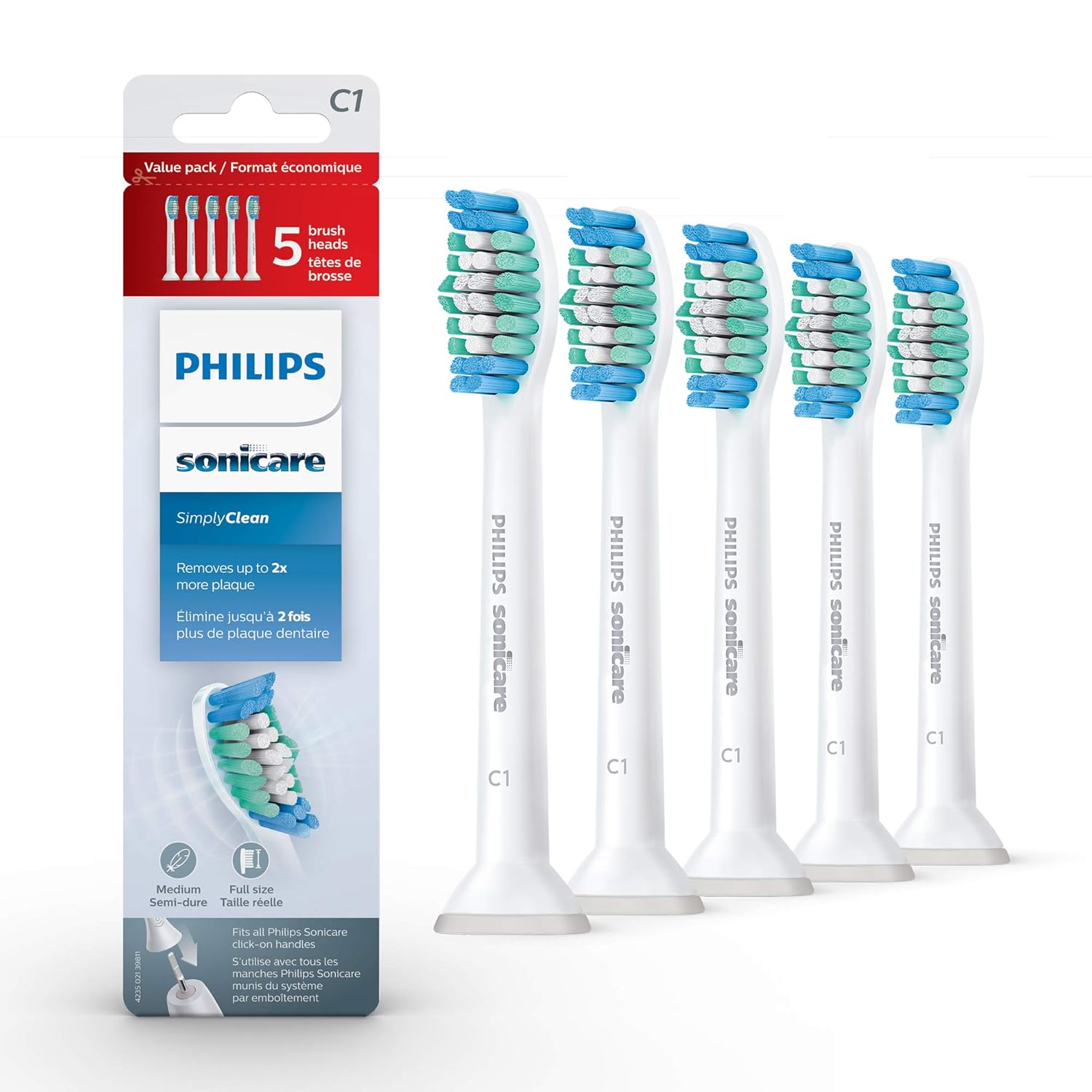 Buy now Philips Sonicare Genuine Simply Clean Replacement Toothbrush Heads, 2 Brush Heads, White, HX6012/04 5 Count (Pack of 1) White at indiglob india