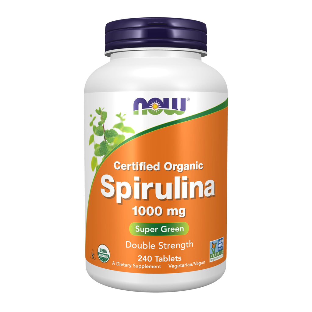 NOW Foods Organic Spirulina 1000mg Tablets - 300 Count - Non-GMO, Super Green Whole Food Supplement - Double Strength