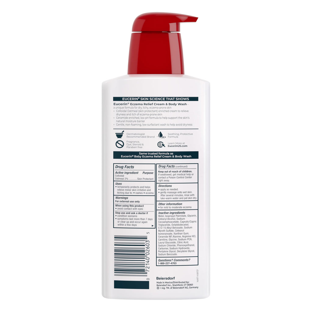 Eucerin Eczema Relief Cream and Body Wash, 13.5 FL OZ | Eczema Relief Body Wash with Colloidal Oatmeal, Calms Dry, Itchy, Eczema-Prone Skin, Soap, Fragrance and Steroid Free