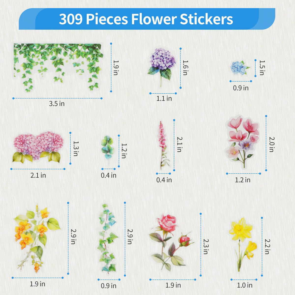 Kattykitty 309PCS Transparent Flower Stickers for Scrapbooking