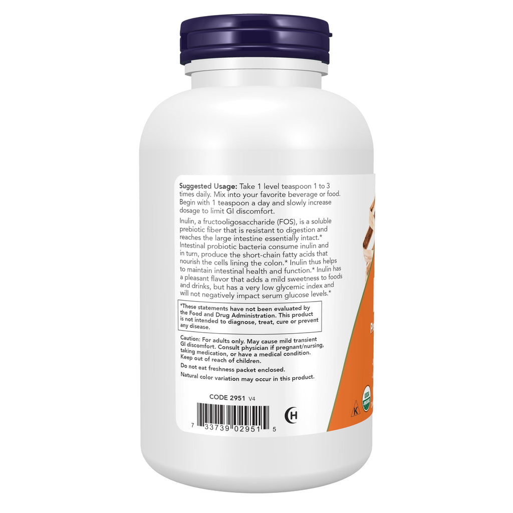 NOW Foods Supplements, Inulin Prebiotic Pure Powder, Certified Organic, Non-GMO Project Verified, Intestinal Support*, 1-Pound