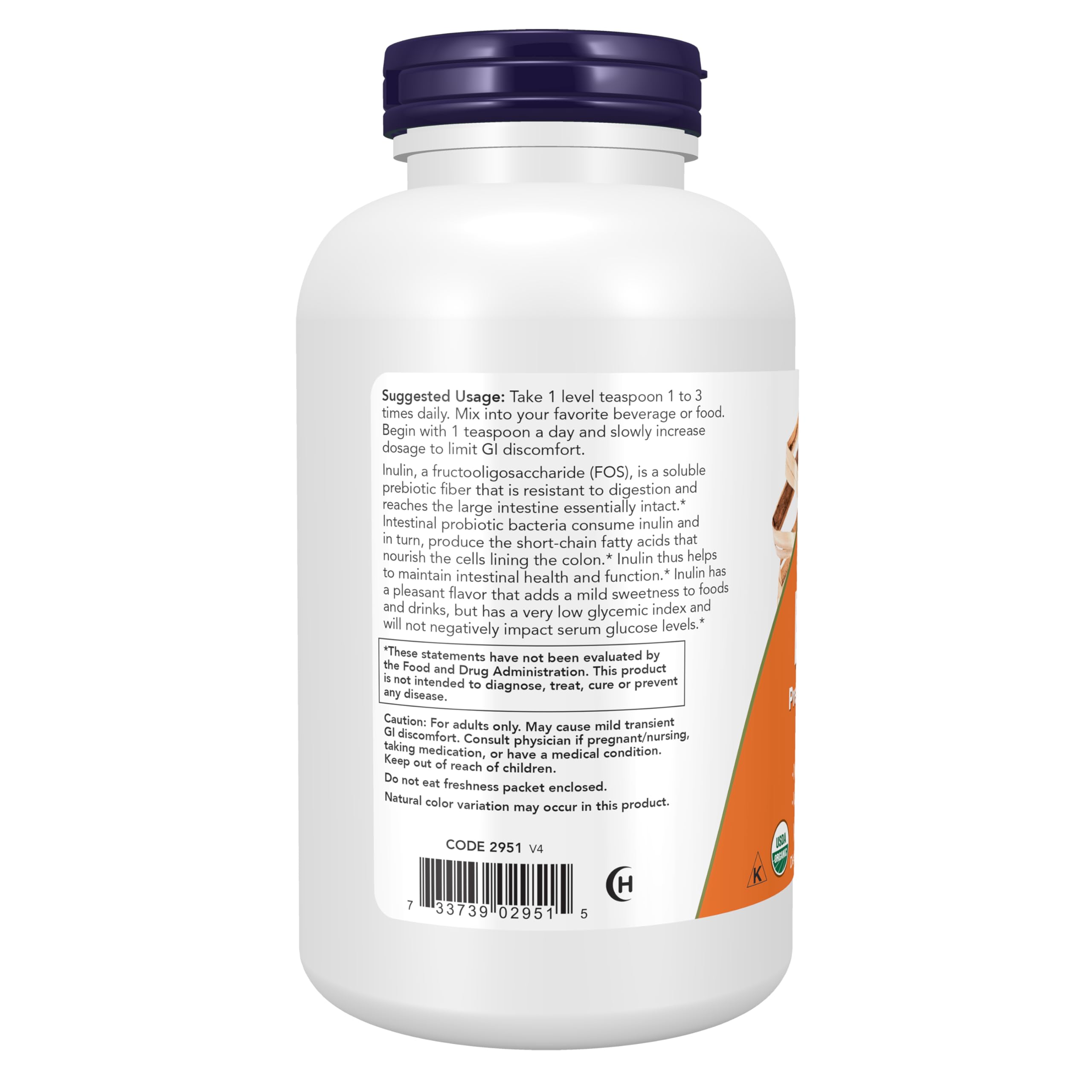 NOW Foods Supplements, Inulin Prebiotic Pure Powder, Certified Organic, Non-GMO Project Verified, Intestinal Support*, 1-Pound