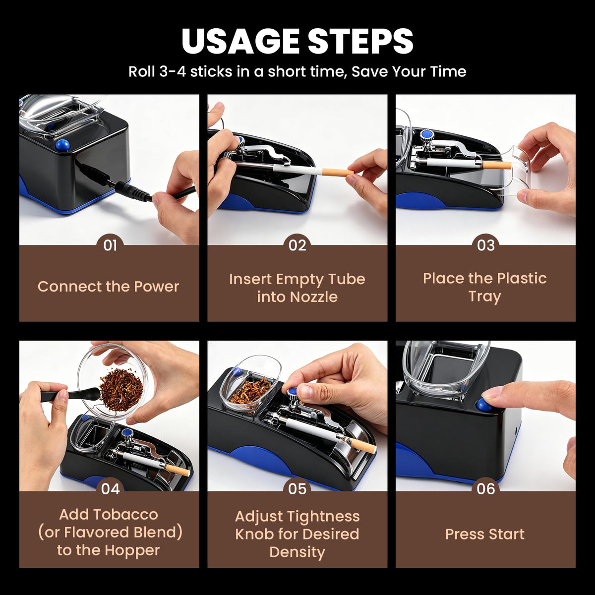 NEWTRY Cigarette Rolling Machine, Electric Automatic Roller 0.26"Tube, Blue