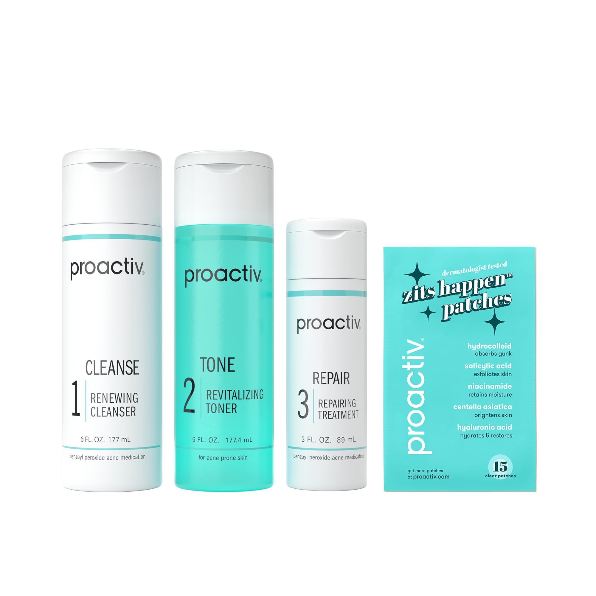 Buy now Proactiv 3 Step Acne Treatment - Benzoyl Peroxide Face Wash, Repairing Acne Spot Treatment for Face and Body, Exfoliating Toner - 30 Day Complete Acne Skin Care Kit at indiglob india