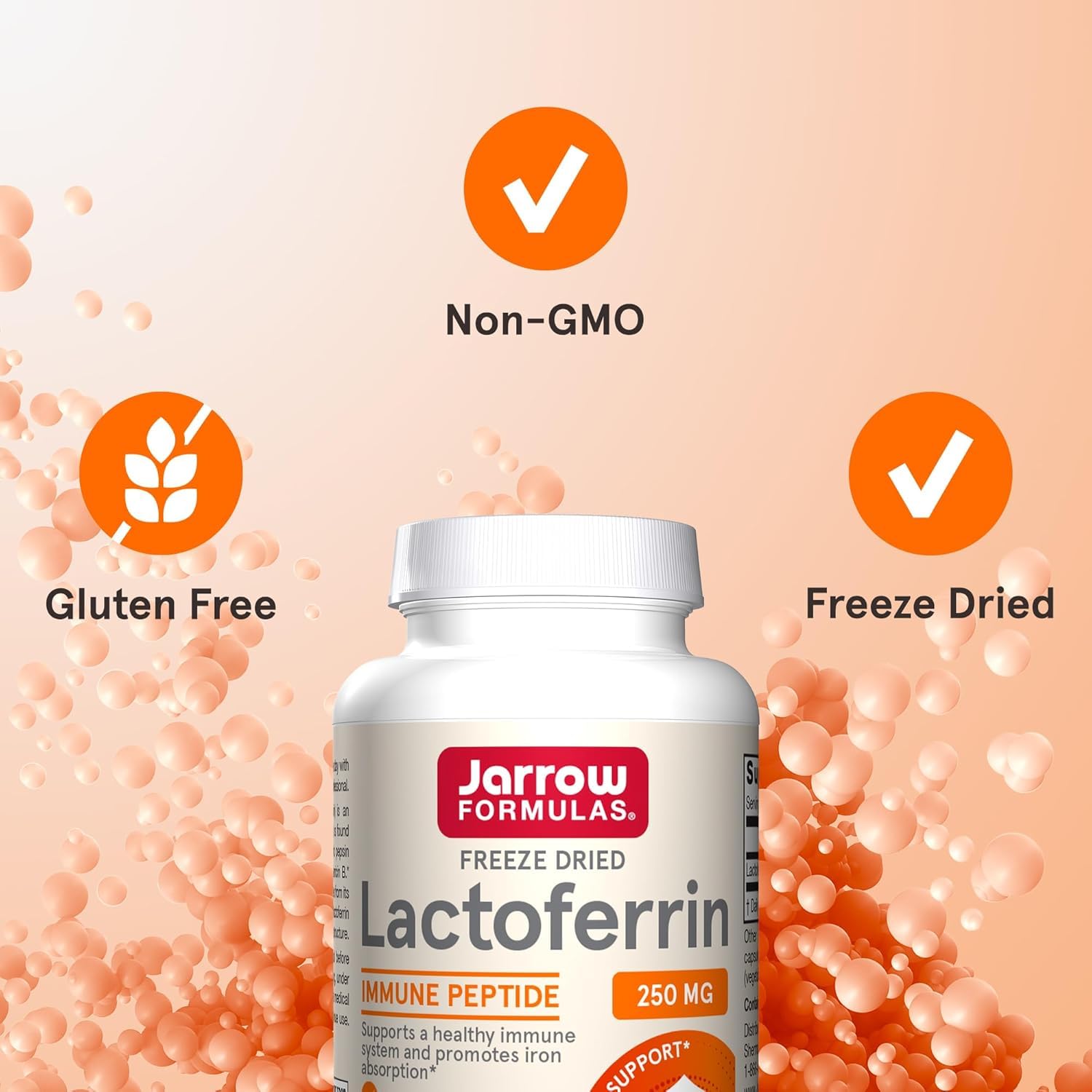 Jarrow Formulas Lactoferrin Supplements 250 mg - Immune-Supporting Glycoprotein for Healthy Immune System Support & Iron Absorption - Freeze Dried, Gluten Free, Non-GMO - 60 Capsules (Pack of 2)