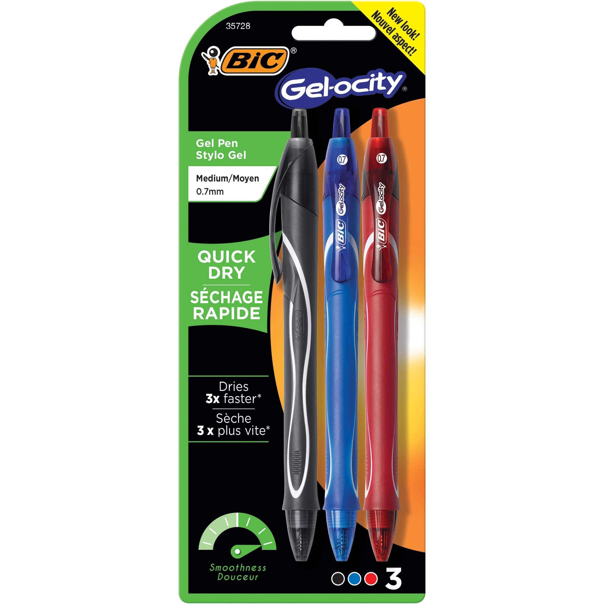 Buy now BIC Gelocity Quick Dry Blue Gel Pens, Medium Point (0.7mm), 12-Count Pack, Retractable Gel Pens With Comfortable Full Grip 3 Count (Pack of 1) Assorted at indiglob india