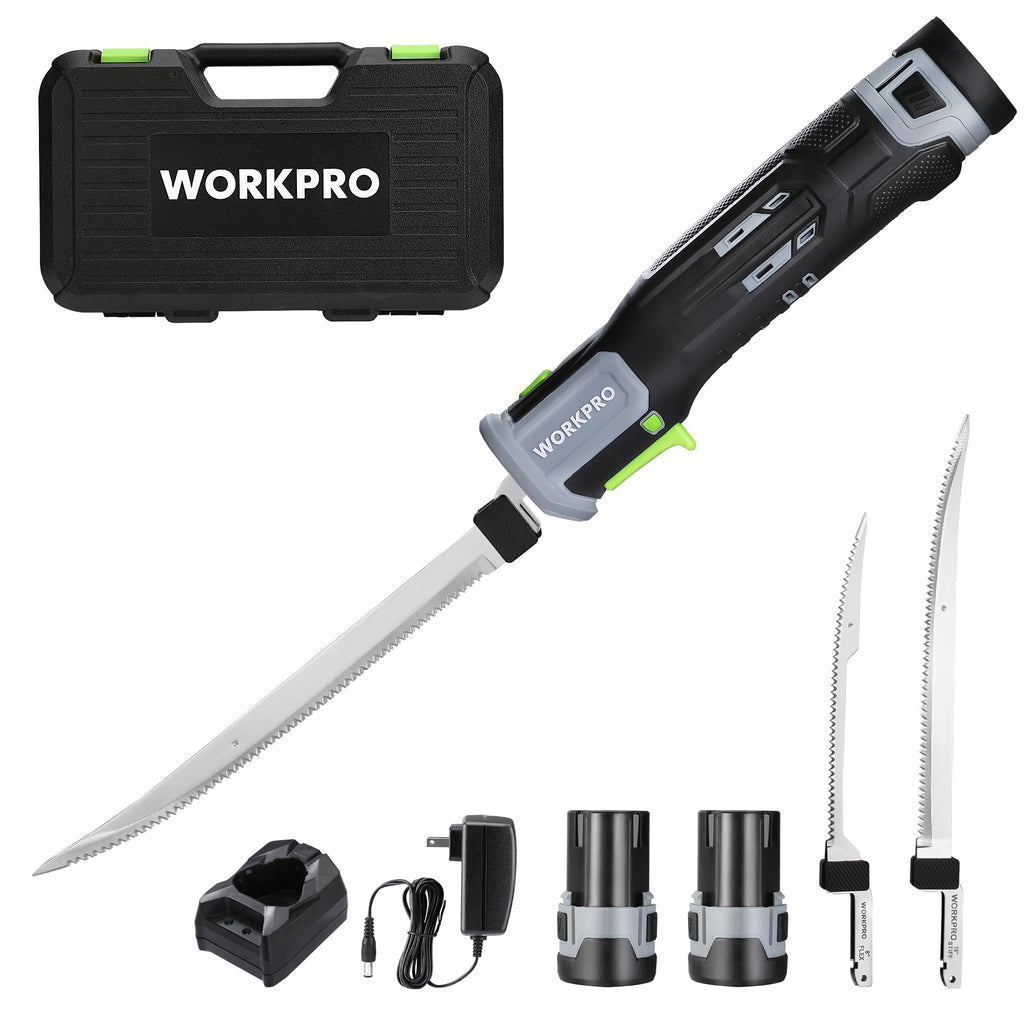 WORKPRO 12V Cordless Electric Fillet Knife, 8" & 10" Sharp Blades