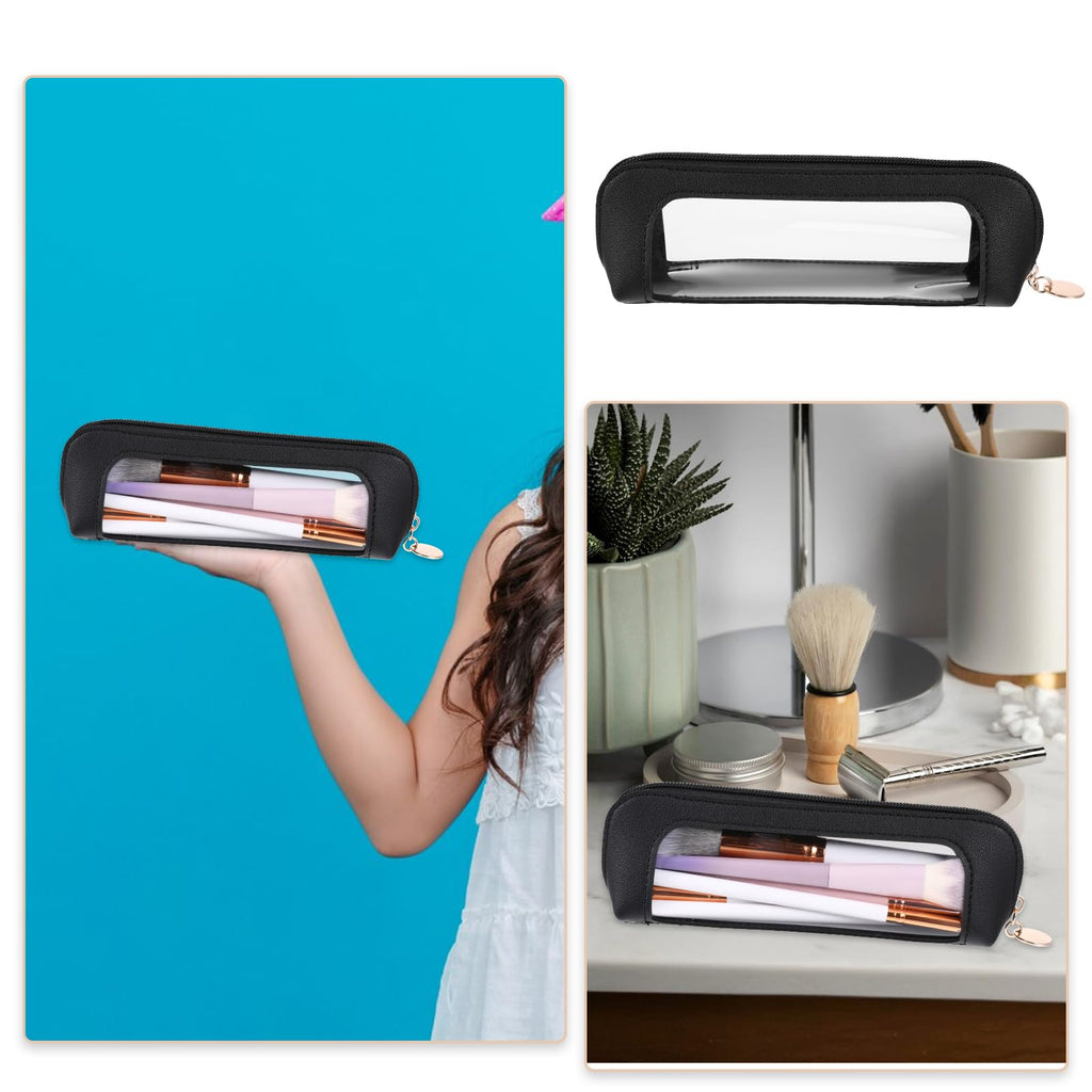 Stylish PU leather clear makeup bag with zipper, perfect for storing cosmetics and beauty essentials on the go.