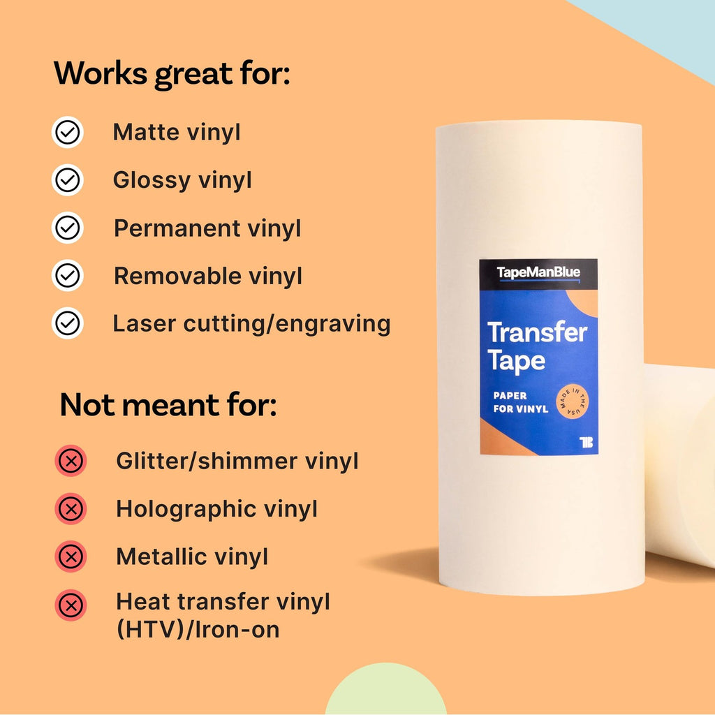 TapeManBlue Paper Transfer Tape for Vinyl, 12" x 300' Roll, Made in America, Premium Transfer Tape for Vinyl Graphics & Laser Cutting