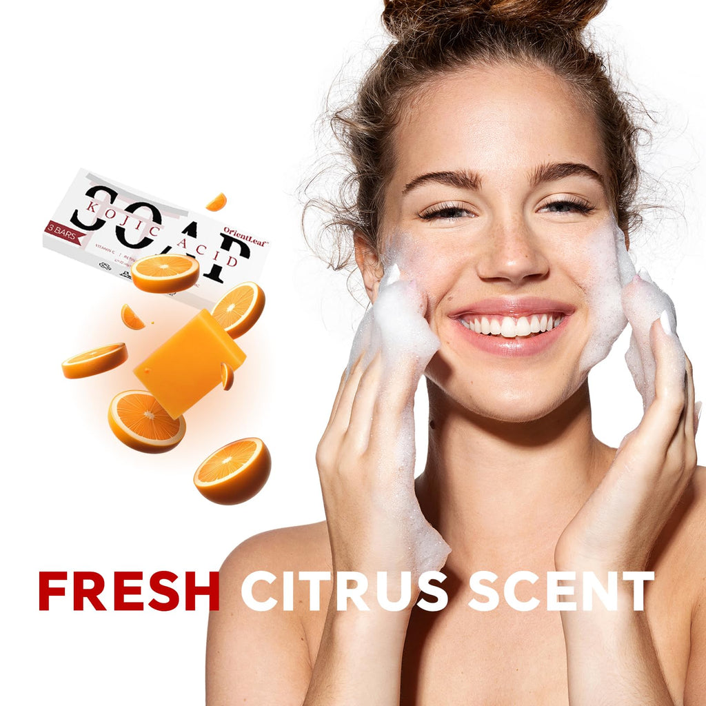 ORIENTLEAF Kojic Acid Soap, Turmeric Soap Bar, Fresh Citurs Scent, Gentle for face and body with Vitamin C, Shea Butter, Retinol, Olive Oil, Collagen (6 PACK)