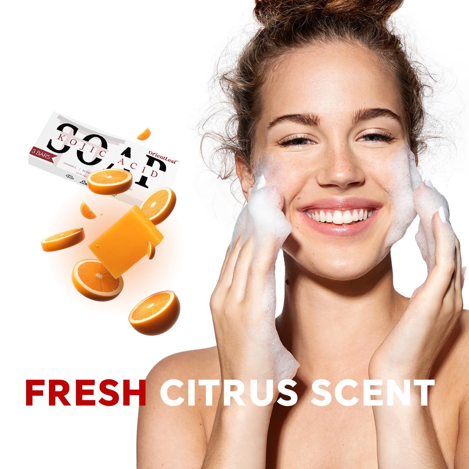 ORIENTLEAF Kojic Acid Soap, Turmeric Soap Bar, Fresh Citurs Scent, Gentle for face and body with Vitamin C, Shea Butter, Retinol, Olive Oil, Collagen (6 PACK)
