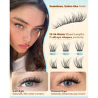 PHKERATA Spider Lash Clusters Natural Eyelash Clusters, Fluffy D Curl Cluster Eyelash Extensions, 12-14-16mm Wispy Individual Lashes with Soft Thin Band