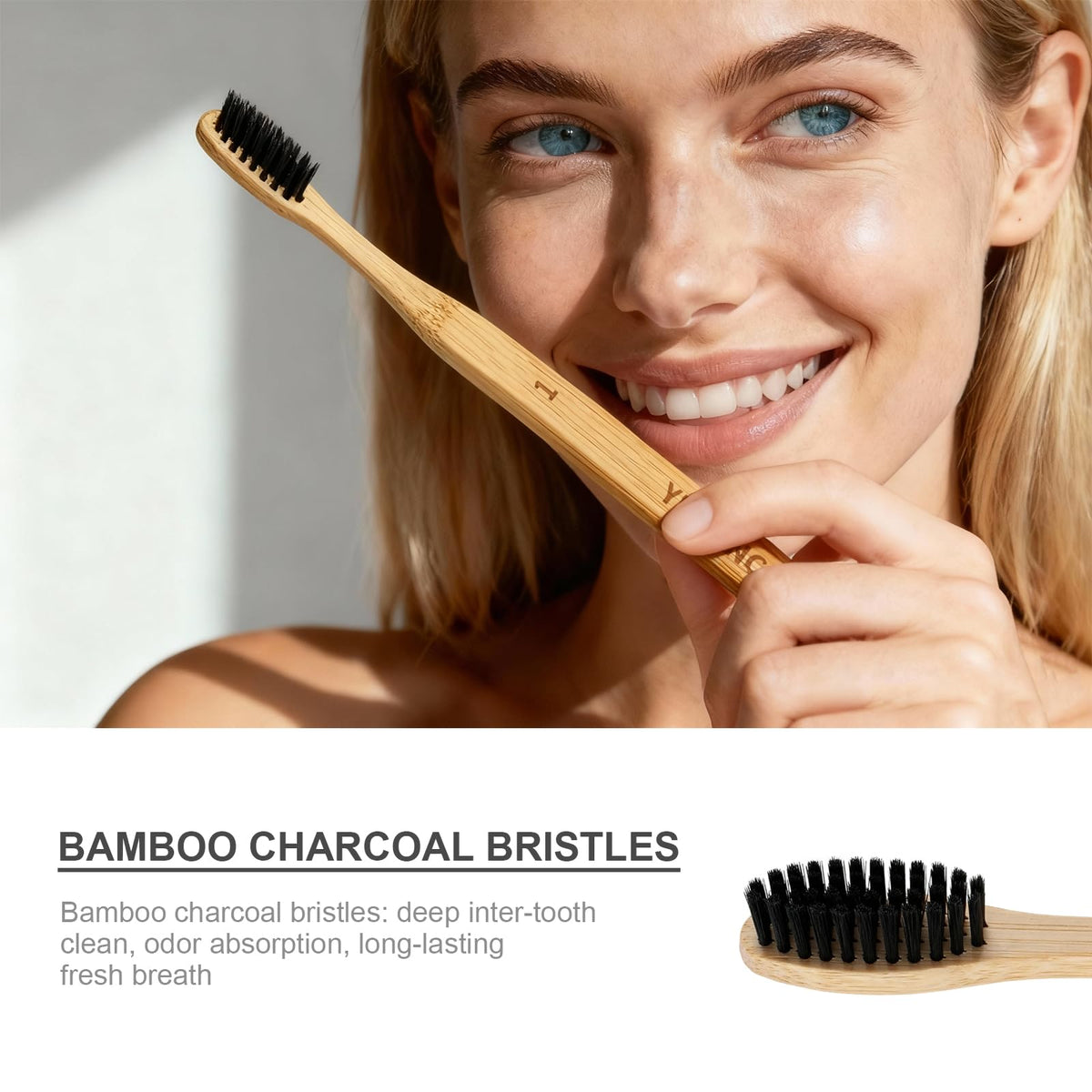 Bamboo Toothbrushes Wooden 12pack Natural Organic Charcoal Brush