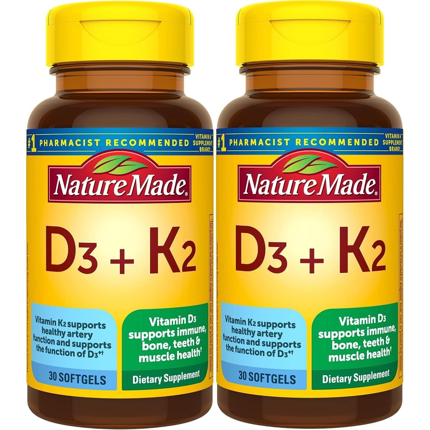 Nature Made Vitamin D3 K2 Supplement, 30 Softgels | Vitamin D 5000 IU (125 mcg) for Immune, Bone, Teeth and Muscle Health Support, 30 Day Supply