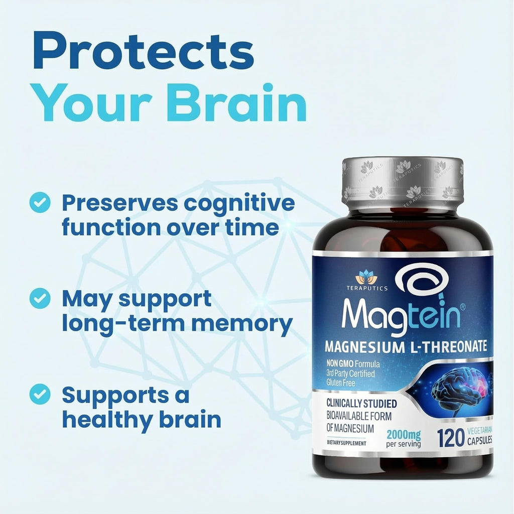 Magnesium L Threonate, Magtein, Brain Supplement for Memory, Focus, Sleep and Cognitive Support, High Absorption Magnesium L-Threonate, Non-GMO, No Laxative Effect – 2,000 mg, 120 Vegan Capsules