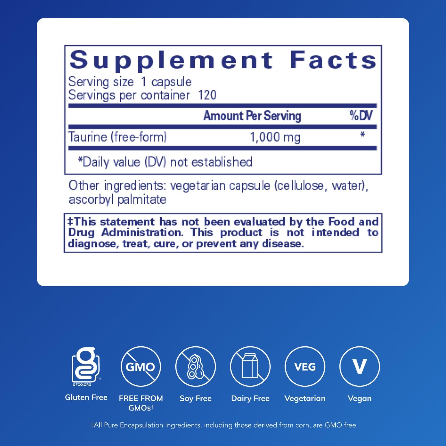 Pure Encapsulations Taurine 1,000 mg, 120 Capsules | Amino Acid Supplement to Support Heart, Cardiovascular, Brain, Gallbladder, Liver and Eye Health*