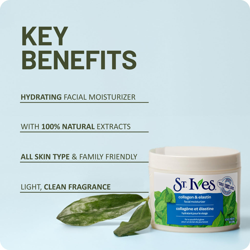 St. Ives Collagen Elastin Face Moisturizer for Dry Skin, Paraben free and Non Comedogenic, 10 oz