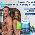 2 Pack 8000MG Creatine HMB Monohydrate Gummies for Men & Women, L-Taurine & Vitamin B6 12, 180 Blueberry Flavor Counts Supplement Gummies (60-Day Supply)