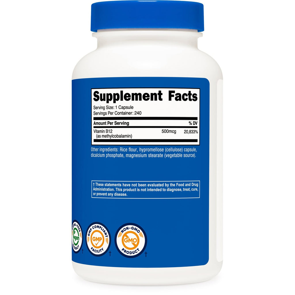 Nutricost Vitamin B12 Supplement (500mcg) 240 Capsules, Methylcobalamin