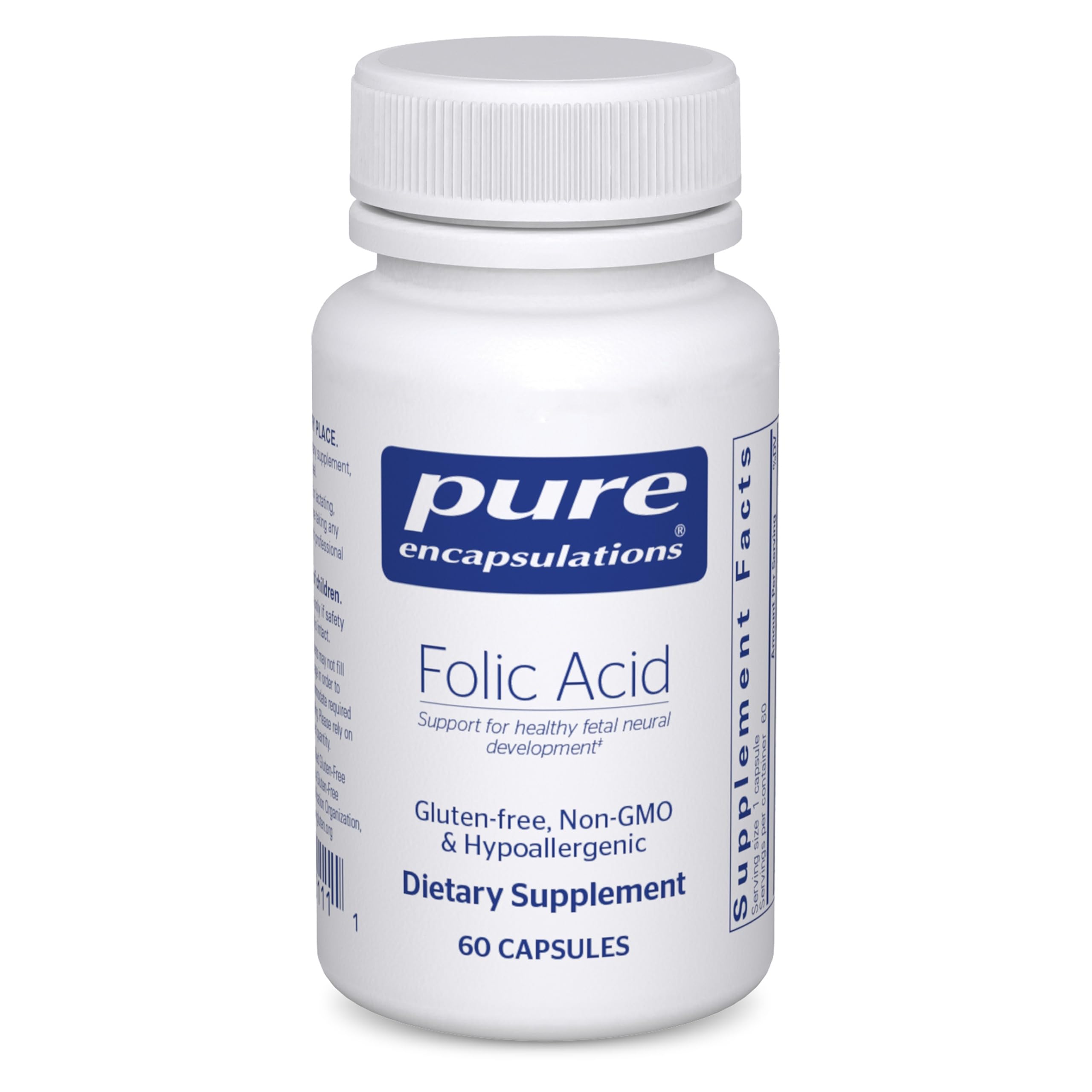 Pure Encapsulations Folic Acid, 60 Capsules | Hypoallergenic Dietary Supplement, Protein Utilization, Fetal Neural Health*, Cellular Health*
