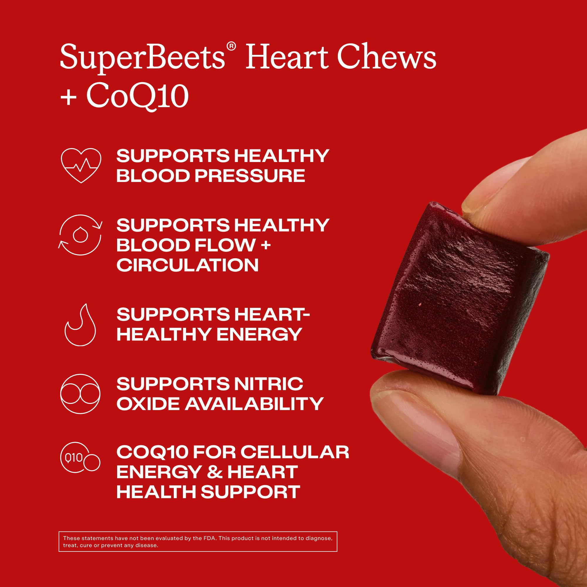 HumanN SuperBeets 3-in-1 Heart Chews + 3X Absorption 150mg CoQ10, 60 Ct | Blood Pressure Support, Nitric Oxide Support & Cellular Energy, Non-GMO Beetroot, Grape Seed Extract, Once Daily, Made in USA