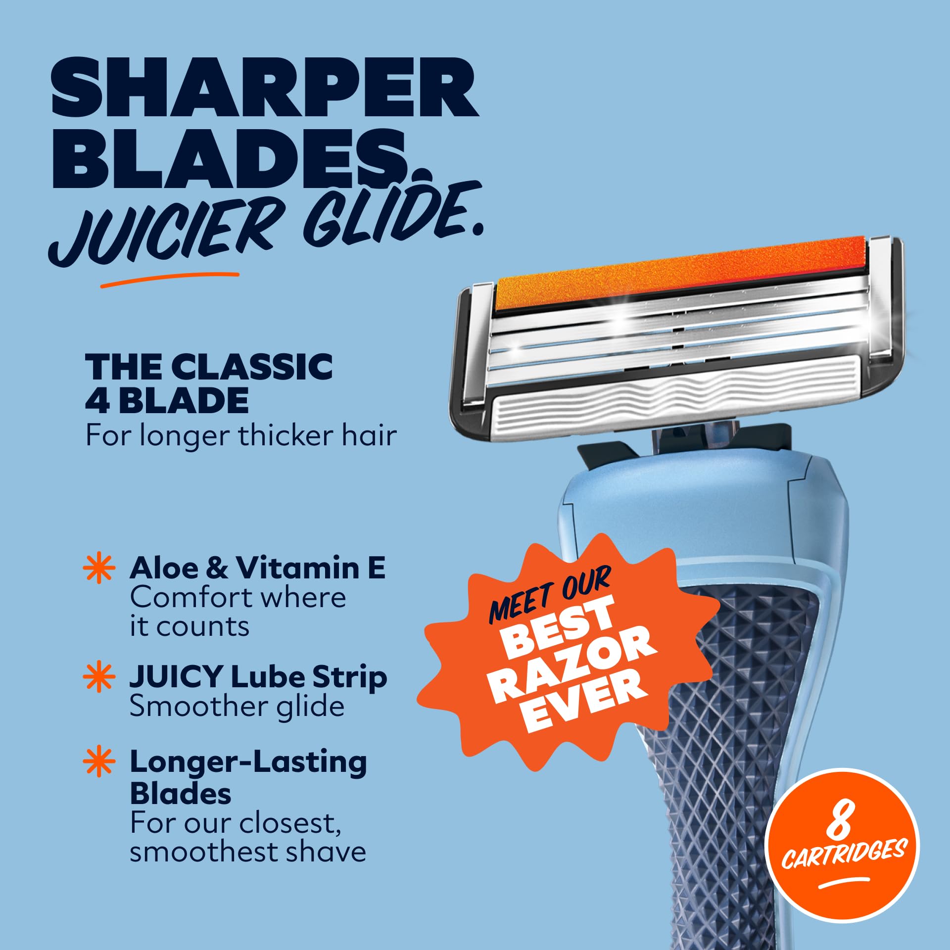 Dollar Shave Club | 4 Blade Razor Refills (8 Pack) | Swift Rinse Blades for Longer and Thicker Hair