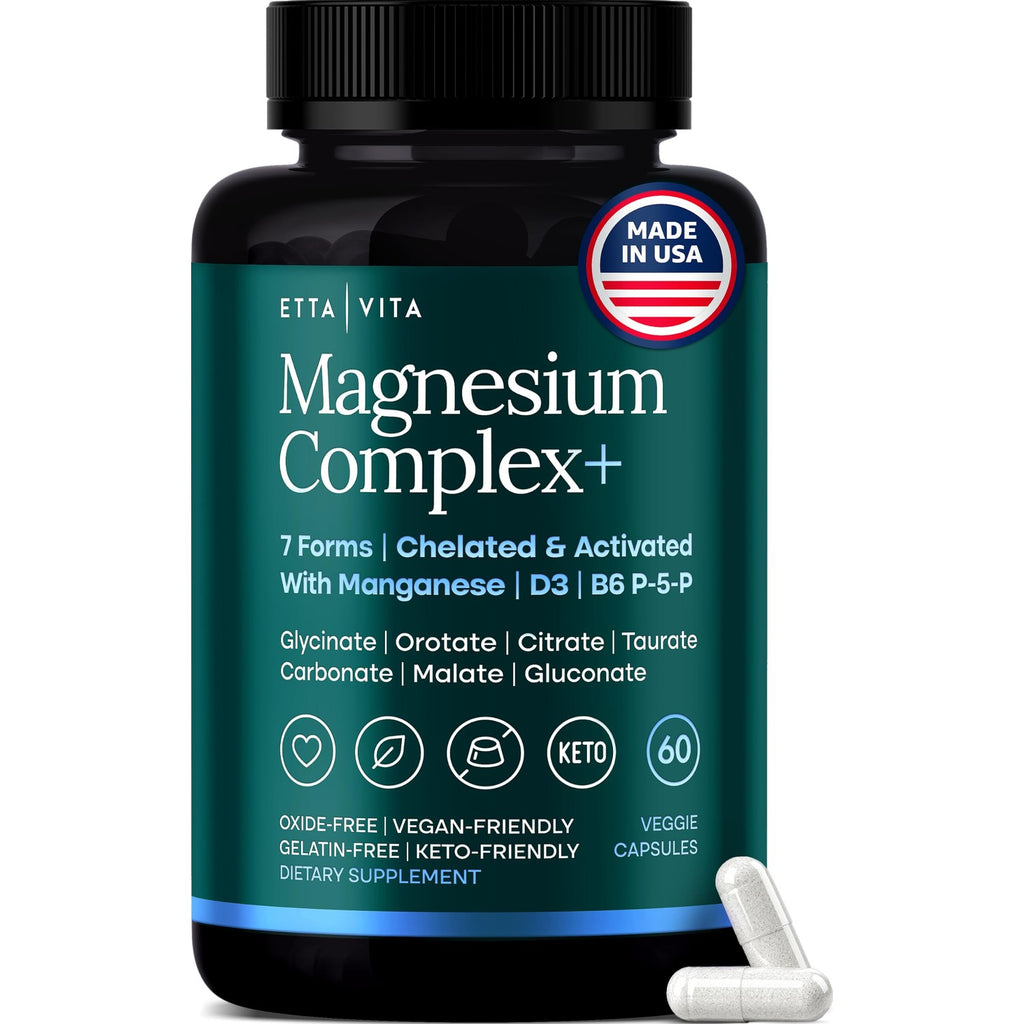 High Absorption Magnesium Glycinate Complex 500mg, 7-in-1 with Vegan D3 | Oxide-free and filler-free, 7 bioavailable forms including glycinate, citrate & malate for sleep, cramps & stress, vegan, USA