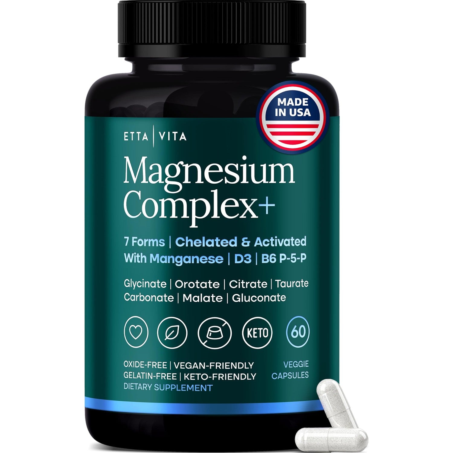 High Absorption Magnesium Glycinate Complex 500mg, 7-in-1 with Vegan D3 | Oxide-free and filler-free, 7 bioavailable forms including glycinate, citrate & malate for sleep, cramps & stress, vegan, USA