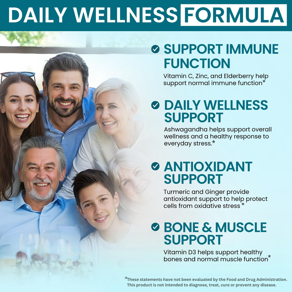 VITBOOST Elderberry Immune Support Supplement 8 in 1 with Vitamin D 5000 IU | Formula with Echinacea, Vitamin C & Zinc, Turmeric, Ginger, Ashwagandha - 60 Capsules