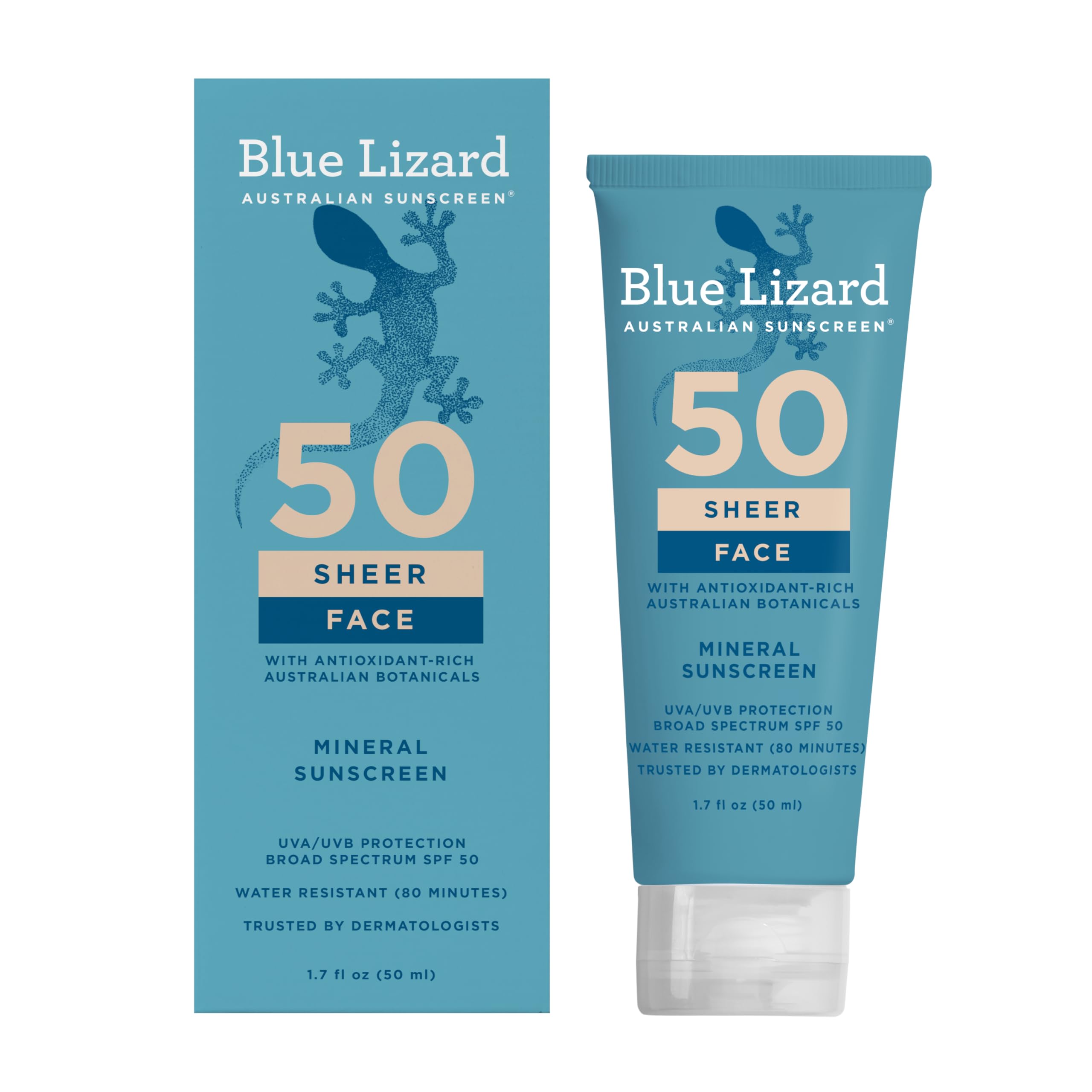 Blue Lizard Sheer Mineral SPF 50 Sunscreen Lotion, Zinc Oxide, 100% Mineral Formula, Nourishes with Australian Desert Lime and Peach, Paraben-Free, Fragrance-Free, 3 fl oz, (Pack of 2)