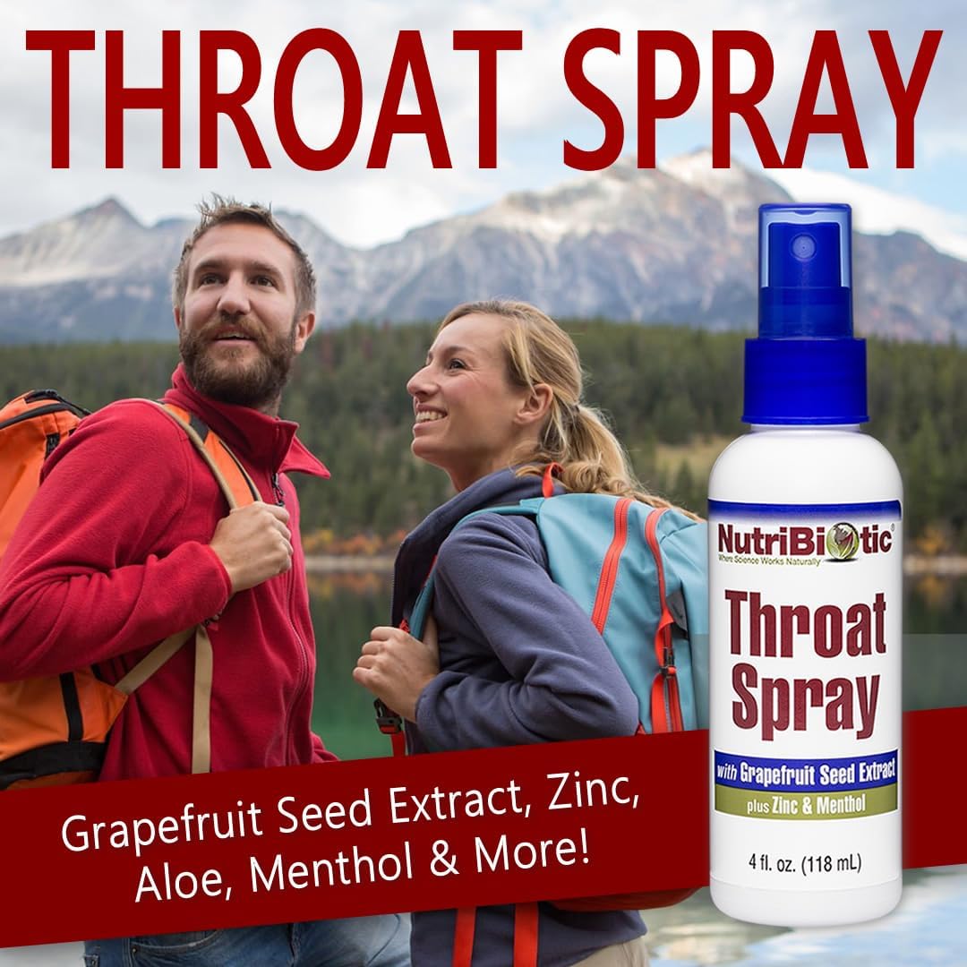Buy now NutriBiotic â€“ Throat Spray with GSE, 4 Fl. Oz | Gentle and Soothing Sore Throat Support with Grapefruit Seed Extract, Zinc & Menthol | Alcohol Free & Non-Medicated at indiglob india
