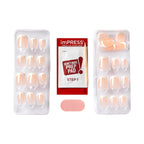 Kiss Impress No Glue Mani Press On Nails, Model, Classic French Manicure Kit, 30 Light Neutral + White Tip, Short Squoval, With IMPROVED Adhesive, Includes Prep Pad, Manicure Stick & Mini File