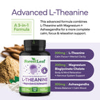 ForestLeaf L Theanine Supplement - L-Theanine 200mg with Ashwagandha and Magnesium for Focus, Stress Relief & Relaxation - Non-GMO & Gluten Free - 100 Caps