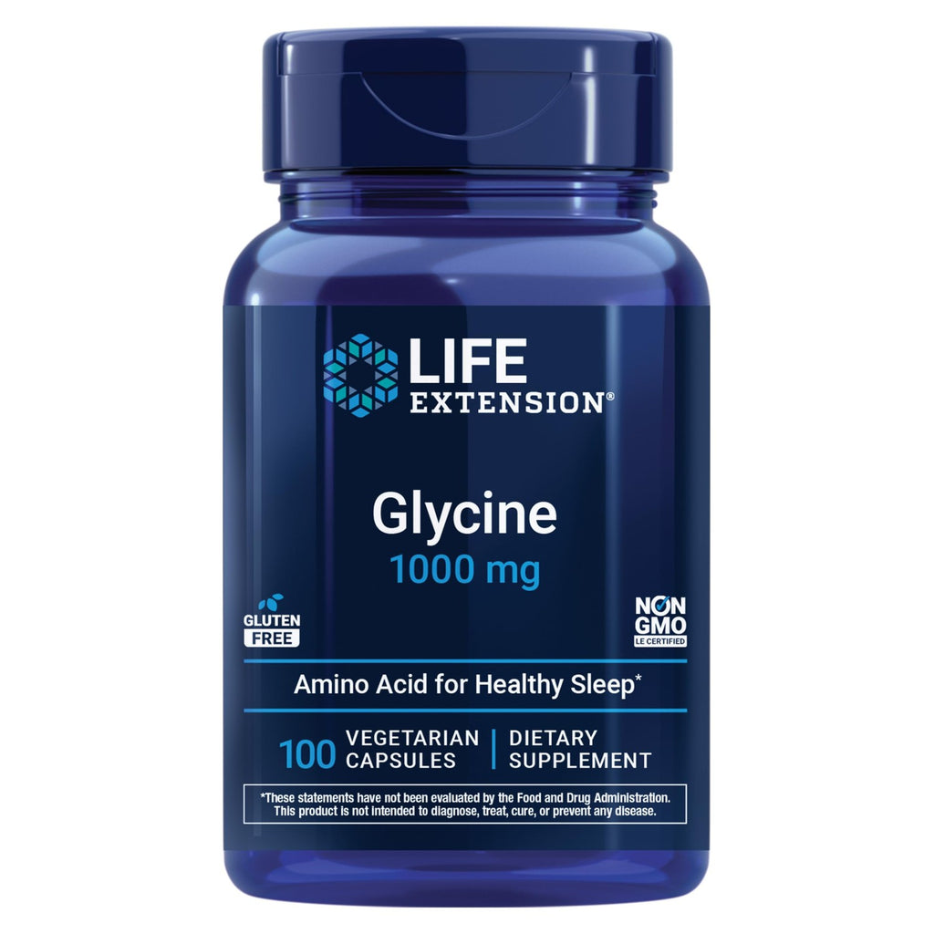 Life Extension Glycine, 1000 mg, Amino Acid that Promotes Healthy Sleep, Gluten-Free, Non-GMO, Vegetarian, 100 Capsules