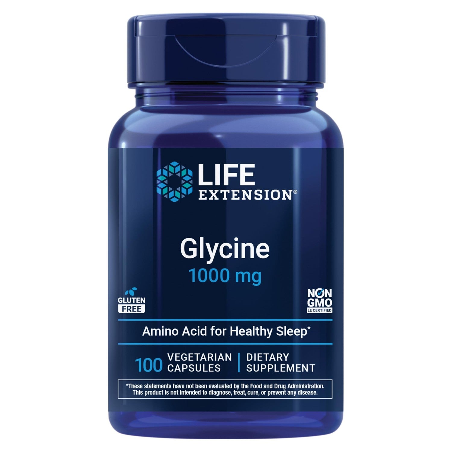 Life Extension Glycine, 1000 mg, Amino Acid that Promotes Healthy Sleep, Gluten-Free, Non-GMO, Vegetarian, 100 Capsules