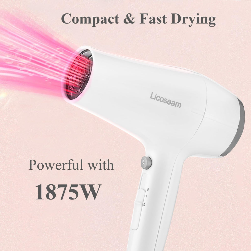 1875W Compact Hair Blow Dryer with Diffuser & Concentrator, White