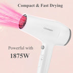 1875W Compact Hair Blow Dryer with Diffuser & Concentrator, White