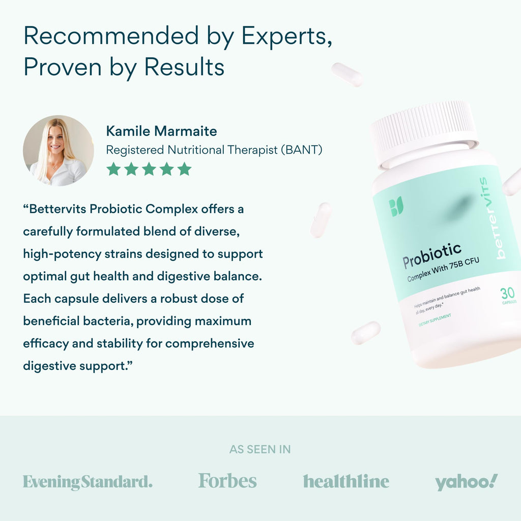 Bettervits Probiotics for Women & Men, 75 Billion CFU & Prebiotic | 60 Ct