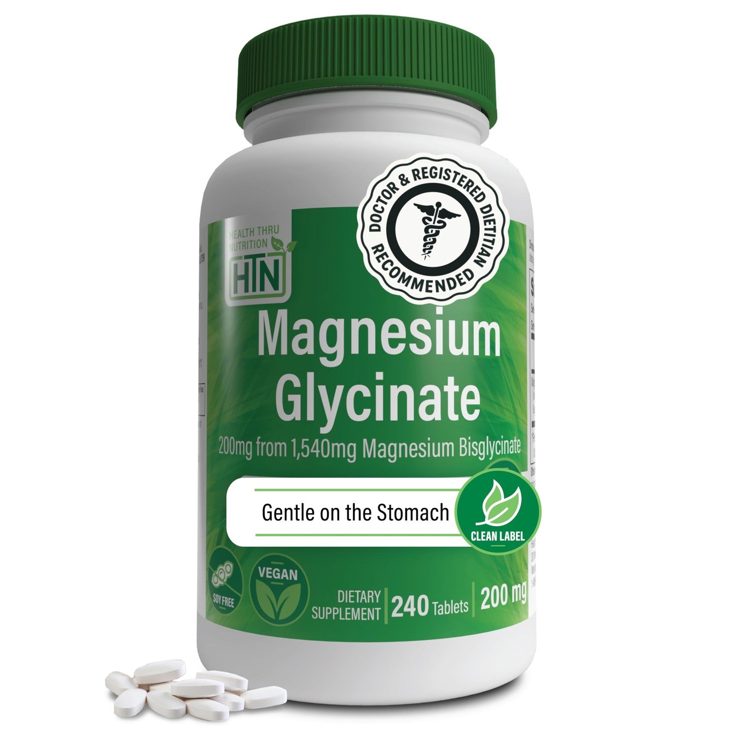 Magnesium Glycinate 1540mg | 200mg Elemental Magnesium Supplement,240 Count | 100% Pure Vegan, 3rd-Party Tested, Magnesium Supplement for Women & Men. No Oxide, Non-GMO & No Gluten, Easy-Swallow Tablets