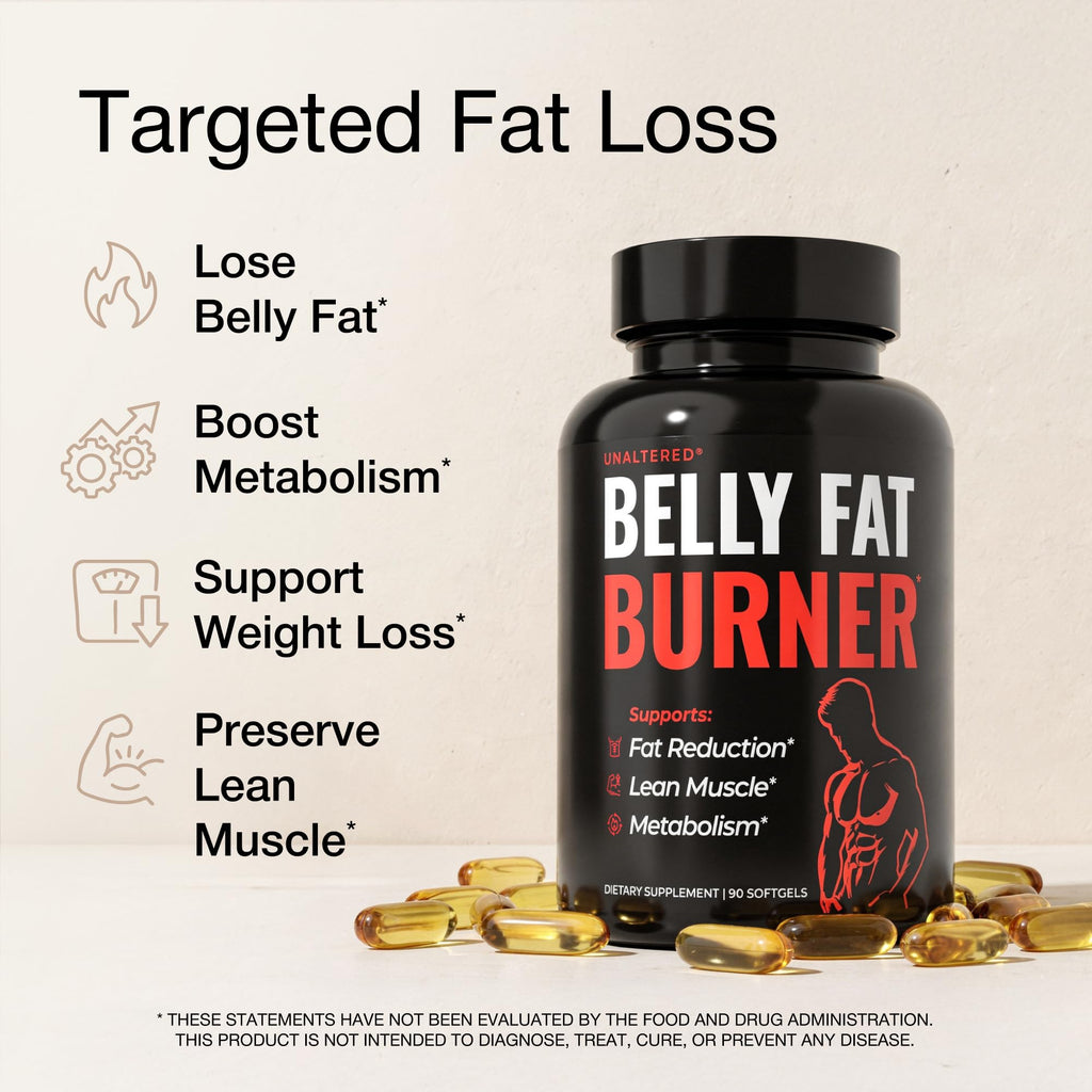 UNALTERED Belly Fat Burner for Men - Natural Weight Loss Pills to Support Reduced Body Fat, Preservation of Lean Muscle Mass, and a Healthy Metabolism - CLA Dietary Supplement - 90 Softgel Capsules