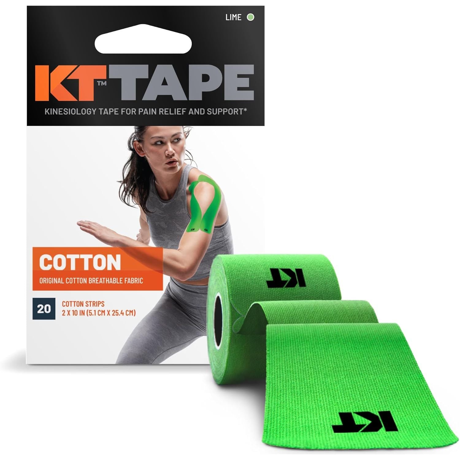 Buy now KT Tape, Original Cotton, Elastic Kinesiology Athletic Tape, 20 Count, 10â€ Precut Strips Lime at indiglob india