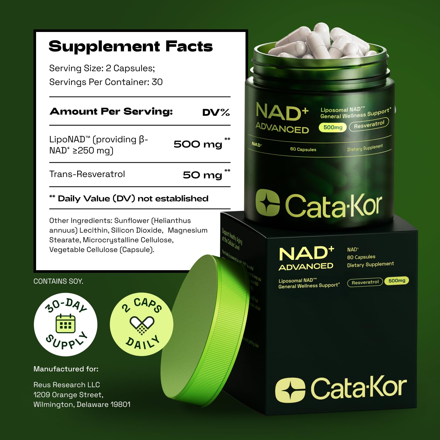 Cata-Kor Liposomal NAD Resveratrol Supplement – NMN Supplement Alternative – Third-Party Tested – Advanced NAD Supplement for Women & Men – 30-Day Supply