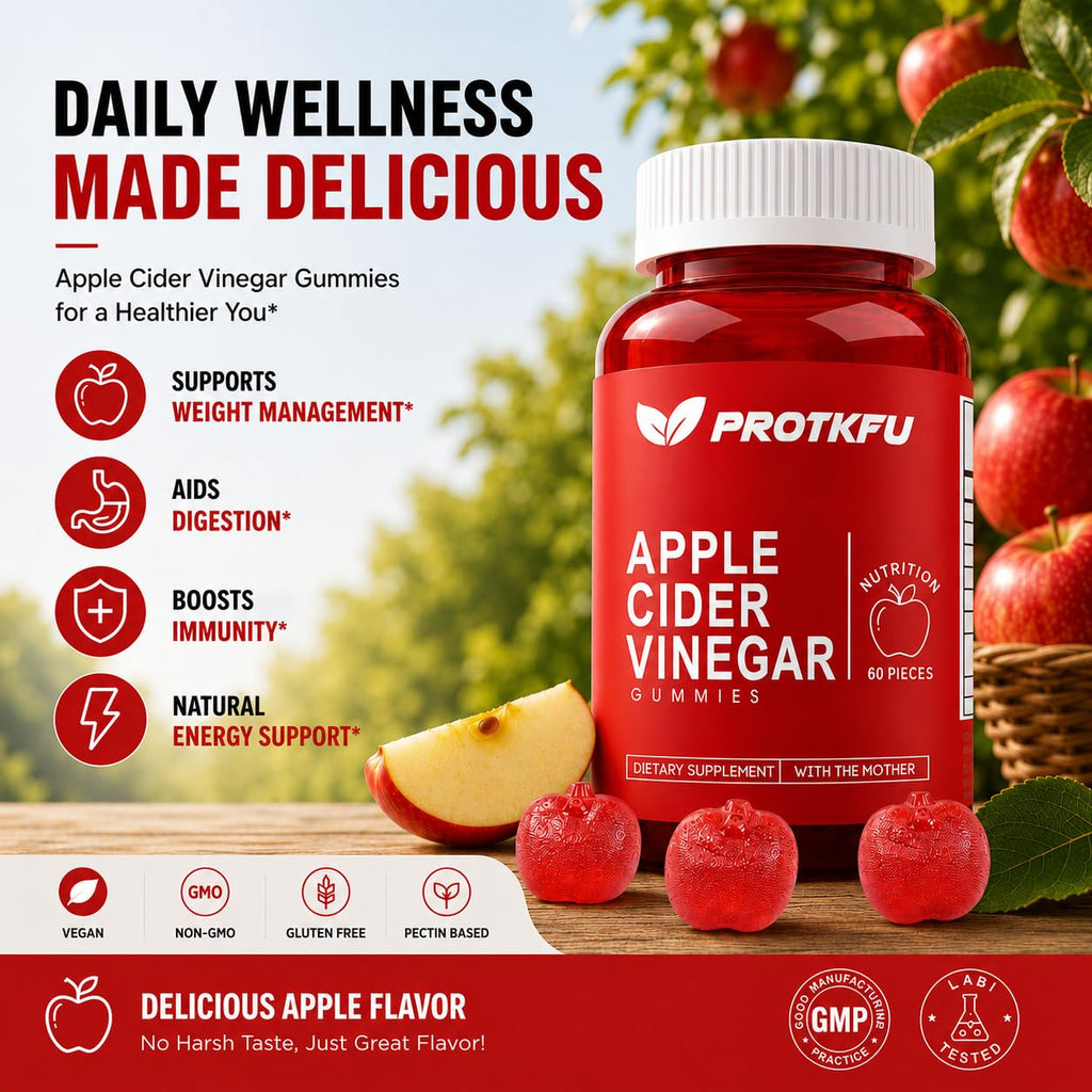 ProTKFU 1000mg Apple Cider Vinegar Gummies, 120 Count | ACV Gummies with Vitamin B12 & B6, Supports Metabolism, Digestive, Immune Health, Vegan, Gelatin-Free