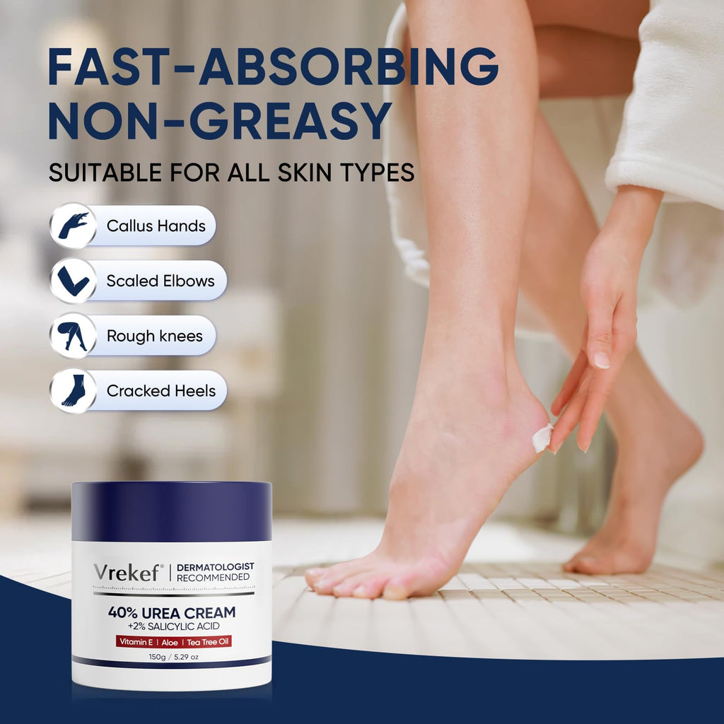 Urea Cream 40 Percent with 2 Percent Salicylic Acid, Foot & Hand Cream for Dry Cracked Heels, Callus Softener for Feet, Exfoliating Foot Cream for Rough Thick Skin, 5.29 oz