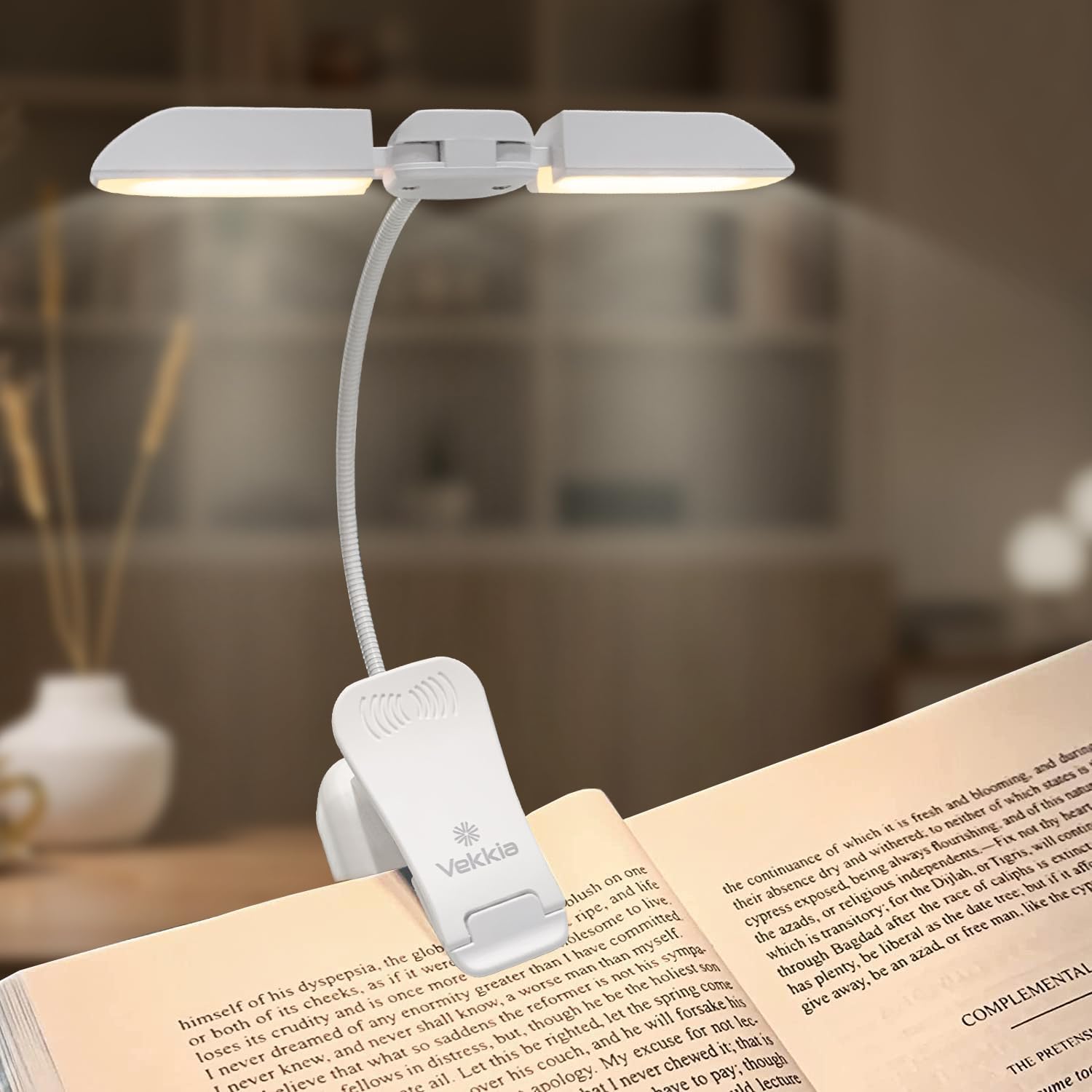 Buy now Vekkia 14 LED Rechargeable Book Light for Reading at Night, Eye-Care Reading Light for Books in Bed, 180° Adjustable, Clip on Lamp, 3 Color Temperatures, Lightweight, Present for Reader White at indiglob india