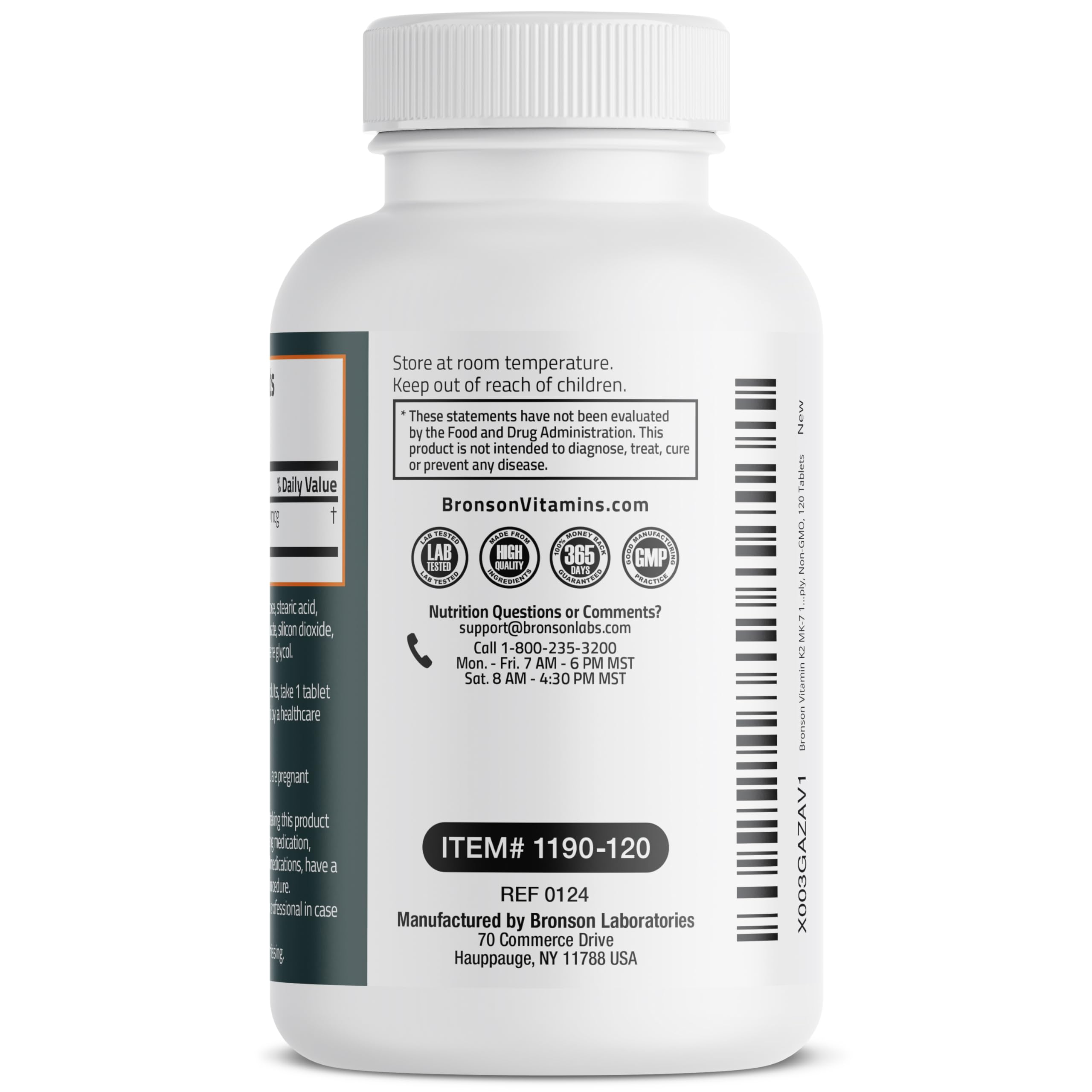 Bronson Vitamin K2 MK-7 100 mcg, K2 as MK7 Menaquinone, 120 Tablets | Helps Transport Calcium to Bones, Biologically Active Longer than Vitamin K1, Non-GMO, Gluten-Free & Soy-Free